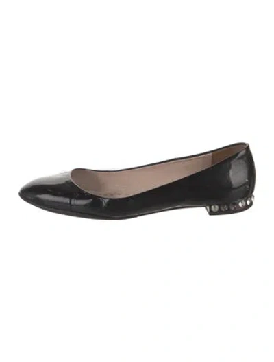 Pre-owned Miu Miu Patent Leather Crystal Embellishments Ballet Flats In Black
