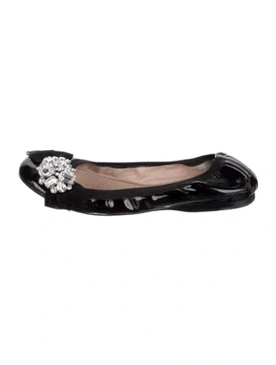 Pre-owned Miu Miu Patent Leather Crystal Embellishments Ballet Flats In Black