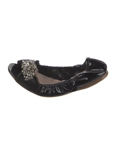Pre-owned Miu Miu Patent Leather Crystal Embellishments Ballet Flats In Black