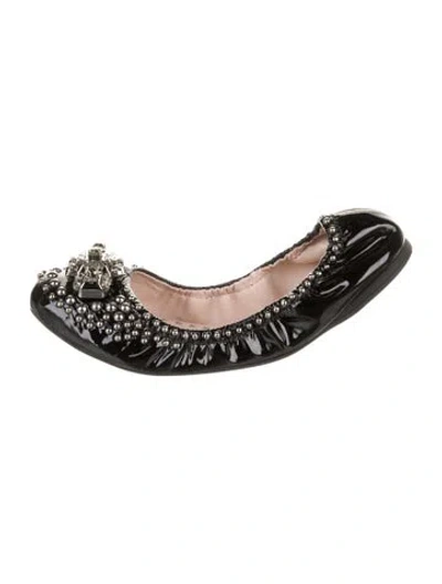 Pre-owned Miu Miu Patent Leather Crystal Embellishments Ballet Flats In Black