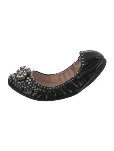Pre-owned Miu Miu Patent Leather Crystal Embellishments Ballet Flats In Black