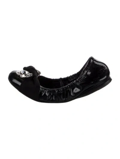 Pre-owned Miu Miu Patent Leather Crystal Embellishments Ballet Flats In Black