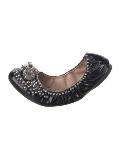 Pre-owned Miu Miu Patent Leather Crystal Embellishments Ballet Flats In Black