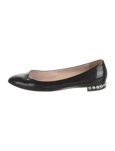 Pre-owned Miu Miu Patent Leather Crystal Embellishments Ballet Flats In Black