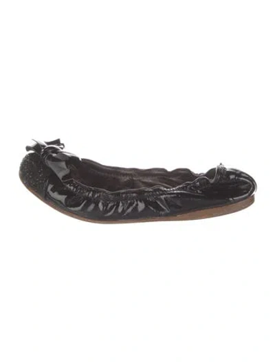 Pre-owned Miu Miu Patent Leather Crystal Embellishments Ballet Flats In Black