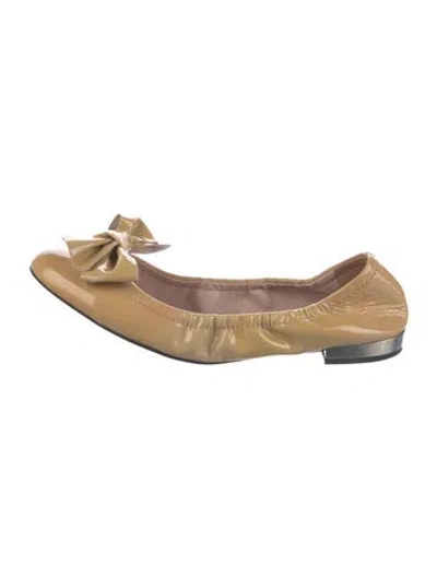 Pre-owned Miu Miu Patent Leather Crystal Embellishments Ballet Flats In Brown