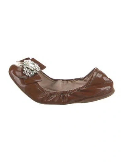 Pre-owned Miu Miu Patent Leather Crystal Embellishments Ballet Flats In Brown