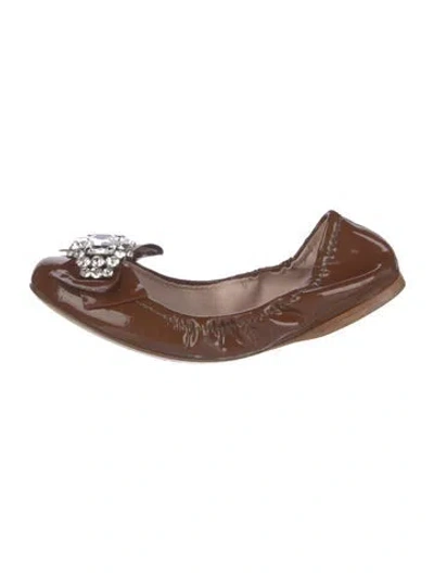Pre-owned Miu Miu Patent Leather Crystal Embellishments Ballet Flats In Brown
