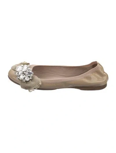 Pre-owned Miu Miu Patent Leather Crystal Embellishments Ballet Flats In Neutral