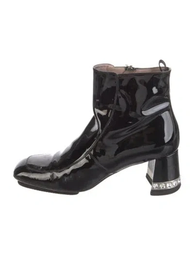 Pre-owned Miu Miu Patent Leather Crystal Embellishments Boots In Black