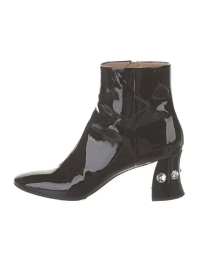 Pre-owned Miu Miu Patent Leather Crystal Embellishments Boots In Black