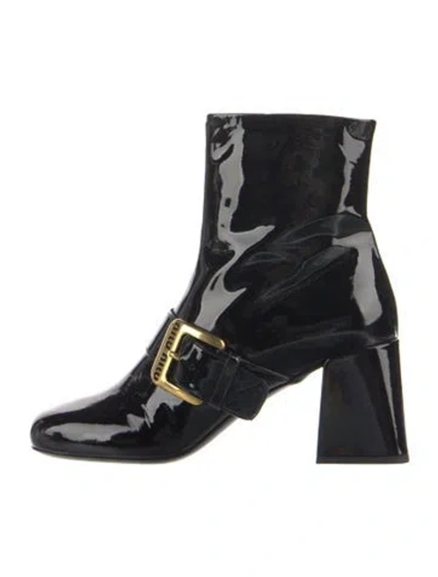 Pre-owned Miu Miu Patent Leather Crystal Embellishments Boots In Black