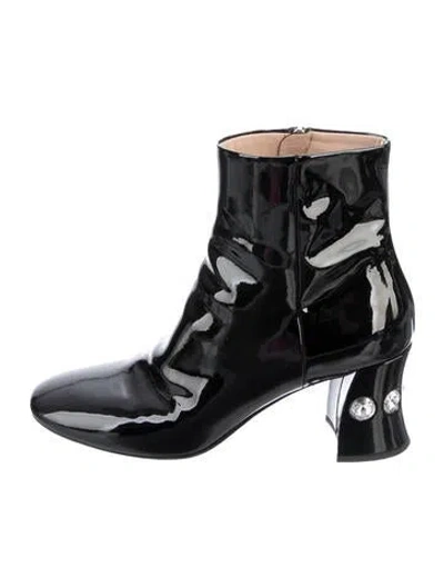 Pre-owned Miu Miu Patent Leather Crystal Embellishments Boots In Black