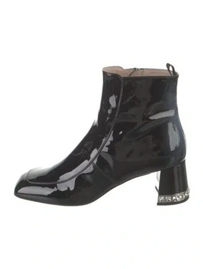 Pre-owned Miu Miu Patent Leather Crystal Embellishments Boots In Black