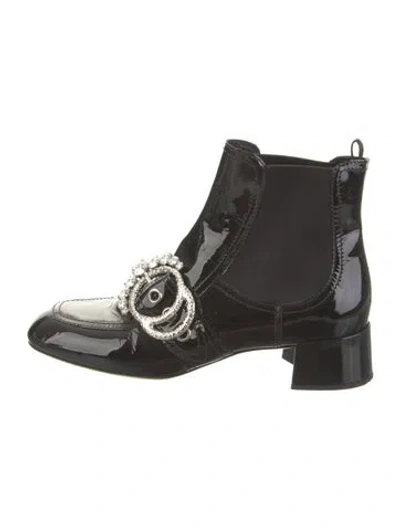 Pre-owned Miu Miu Patent Leather Crystal Embellishments Chelsea Boots In Black