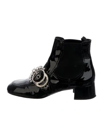 Pre-owned Miu Miu Patent Leather Crystal Embellishments Chelsea Boots In Black
