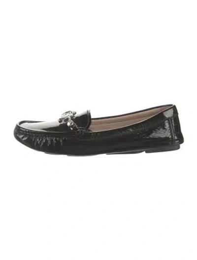 Pre-owned Miu Miu Patent Leather Crystal Embellishments Loafers In Black