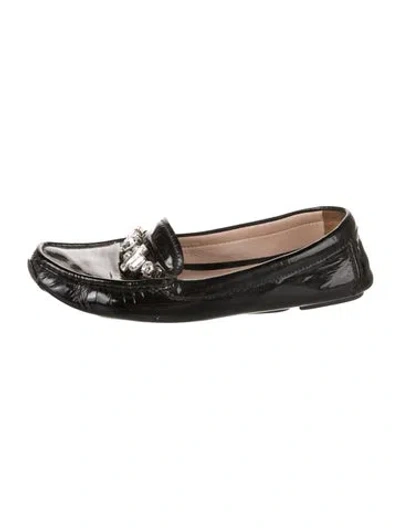 Pre-owned Miu Miu Patent Leather Crystal Embellishments Loafers In Black