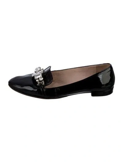 Pre-owned Miu Miu Patent Leather Crystal Embellishments Loafers In Black