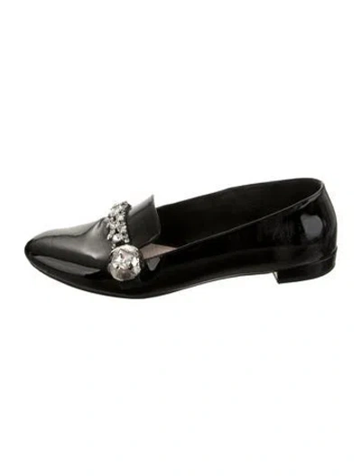 Pre-owned Miu Miu Patent Leather Crystal Embellishments Loafers In Black