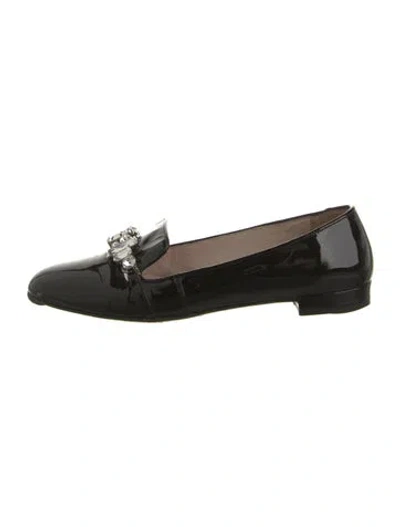 Pre-owned Miu Miu Patent Leather Crystal Embellishments Loafers In Black