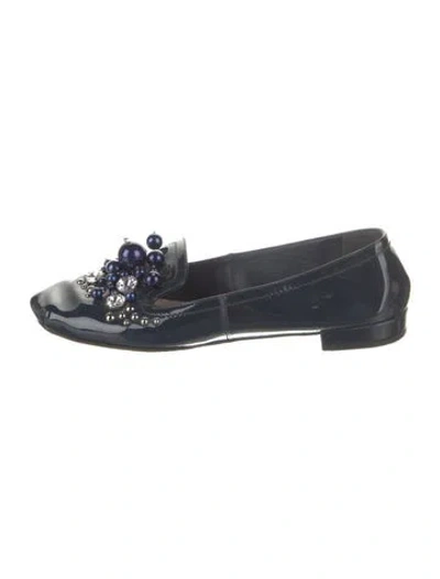 Pre-owned Miu Miu Patent Leather Crystal Embellishments Loafers In Blue