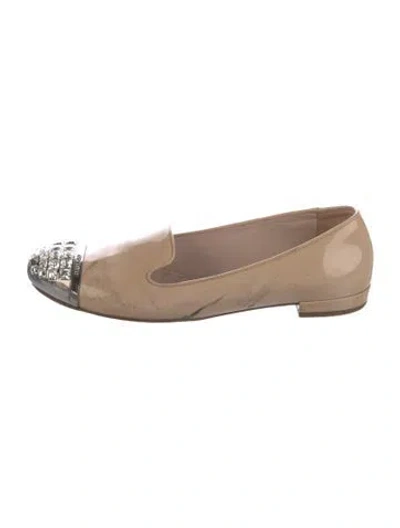 Pre-owned Miu Miu Patent Leather Crystal Embellishments Loafers In Neutral