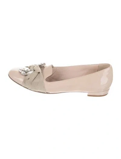 Pre-owned Miu Miu Patent Leather Crystal Embellishments Loafers In Neutrals