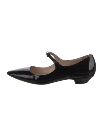 Pre-owned Miu Miu Patent Leather Crystal Embellishments Mary Jane Flats In Black