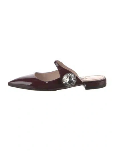 Pre-owned Miu Miu Patent Leather Crystal Embellishments Mary Jane Flats In Burgundy