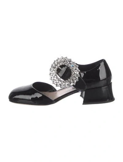 Pre-owned Miu Miu Patent Leather Crystal Embellishments Mules In Black