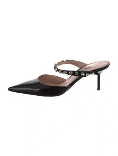 Pre-owned Miu Miu Patent Leather Crystal Embellishments Mules In Black