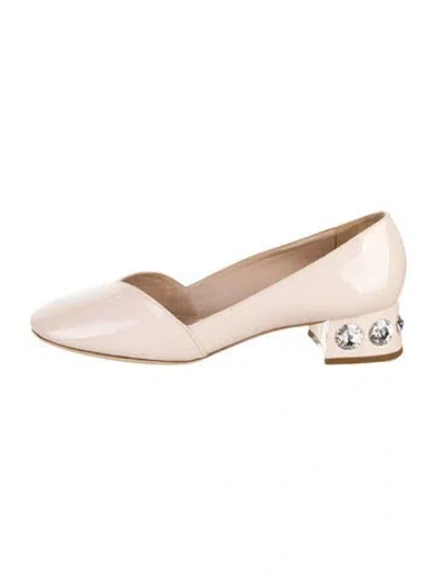 Pre-owned Miu Miu Patent Leather Crystal Embellishments Mules In Pink