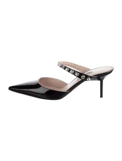 Pre-owned Miu Miu Patent Leather Crystal Embellishments Mules In Silver