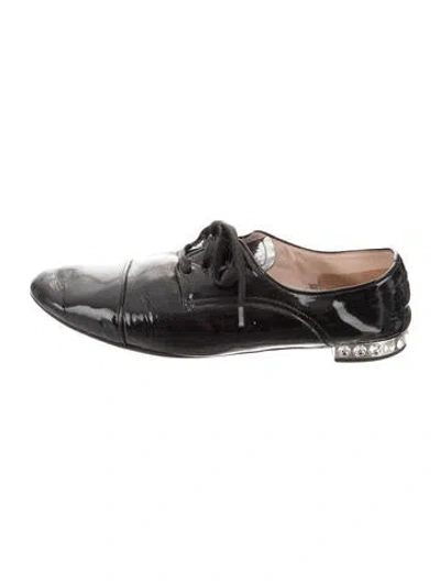 Pre-owned Miu Miu Patent Leather Crystal Embellishments Oxfords In Black