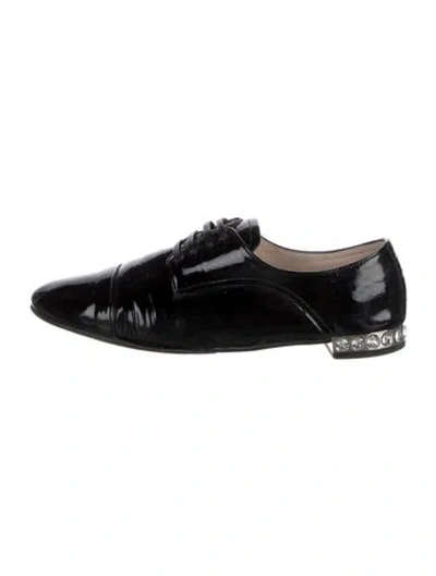 Pre-owned Miu Miu Patent Leather Crystal Embellishments Oxfords In Black