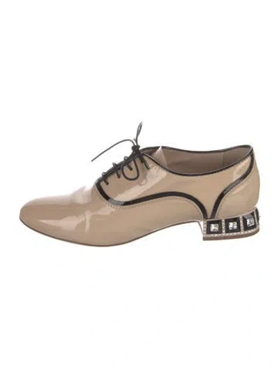 Pre-owned Miu Miu Patent Leather Crystal Embellishments Oxfords In Neutral