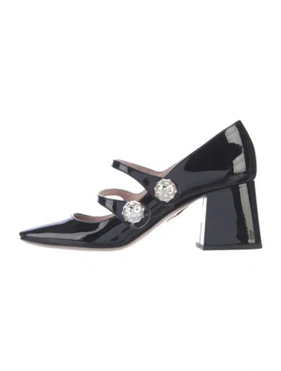 Pre-owned Miu Miu Patent Leather Crystal Embellishments Pumps In Black