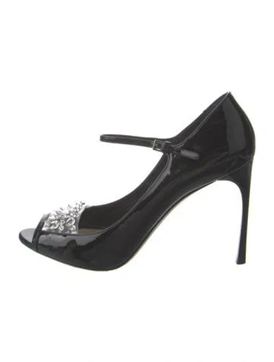 Pre-owned Miu Miu Patent Leather Crystal Embellishments Pumps In Black
