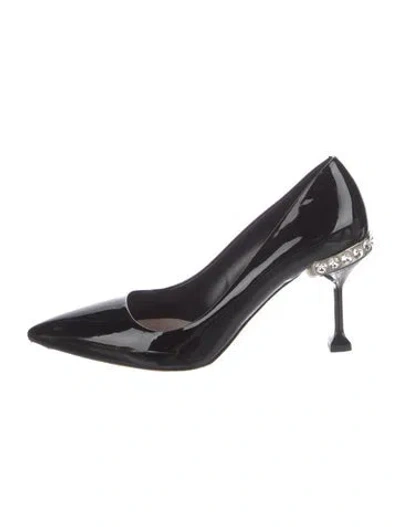 Pre-owned Miu Miu Patent Leather Crystal Embellishments Pumps In Black