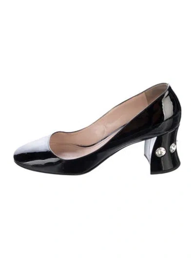 Pre-owned Miu Miu Patent Leather Crystal Embellishments Pumps In Black