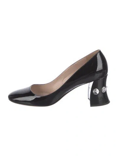 Pre-owned Miu Miu Patent Leather Crystal Embellishments Pumps In Black