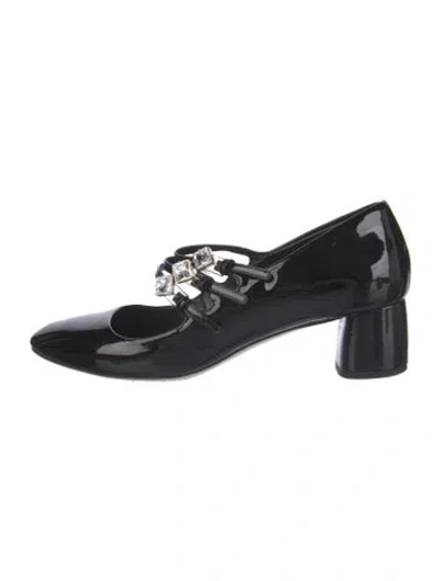 Pre-owned Miu Miu Patent Leather Crystal Embellishments Pumps In Black