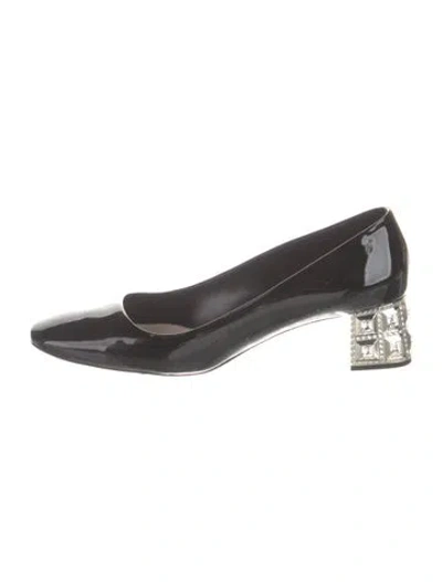 Pre-owned Miu Miu Patent Leather Crystal Embellishments Pumps In Black