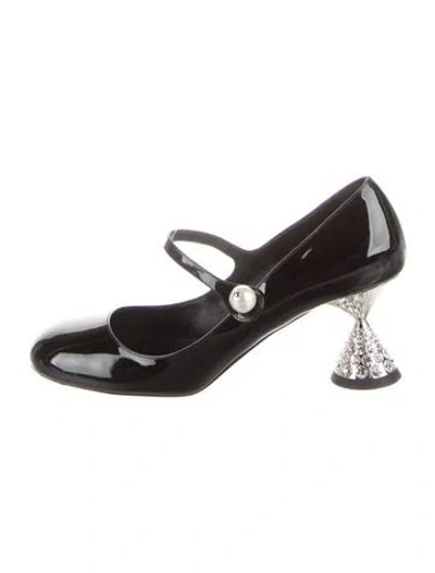 Pre-owned Miu Miu Patent Leather Crystal Embellishments Pumps In Black