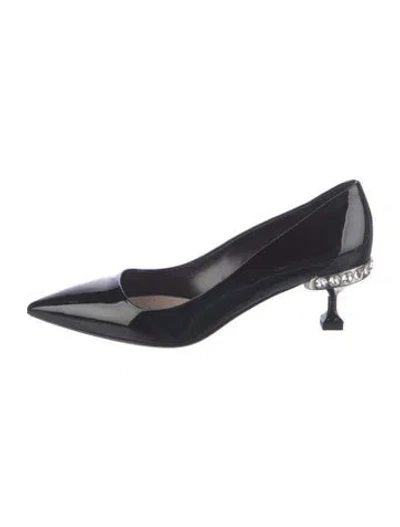 Pre-owned Miu Miu Patent Leather Crystal Embellishments Pumps In Black