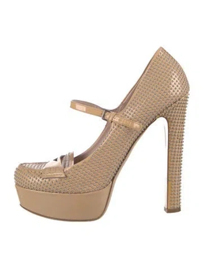 Pre-owned Miu Miu Patent Leather Crystal Embellishments Pumps In Neutral
