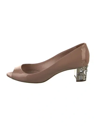 Pre-owned Miu Miu Patent Leather Crystal Embellishments Pumps In Neutral