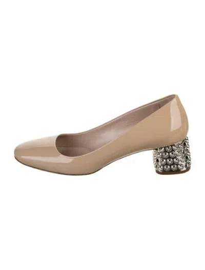 Pre-owned Miu Miu Patent Leather Crystal Embellishments Pumps In Neutral