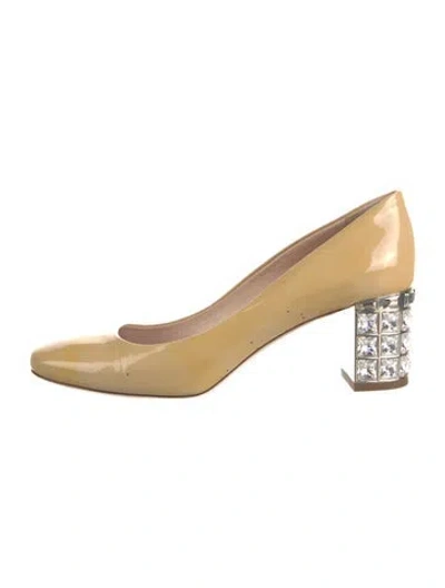 Pre-owned Miu Miu Patent Leather Crystal Embellishments Pumps In Neutrals